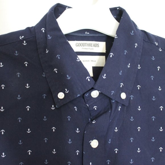 NWT GOODTHREADS Navy Blue Nautical Anchor Button Front Shirt Size Small S/S - Picture 3 of 10